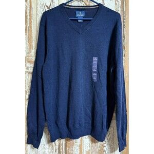 Stafford Men's 100% Wool V-Neck Pullover Sweater - Navy - Size Large